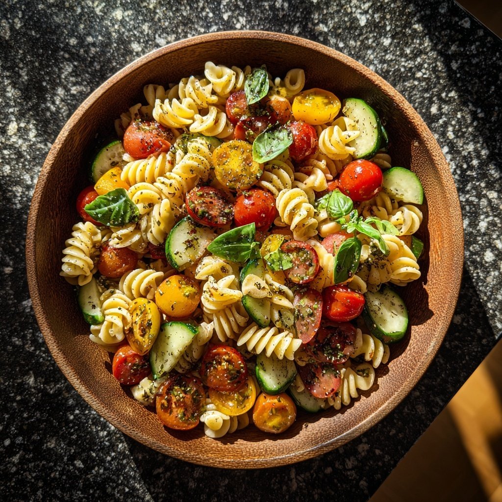 Mediterraner Nudelsalat Mit Weißem Balsamico