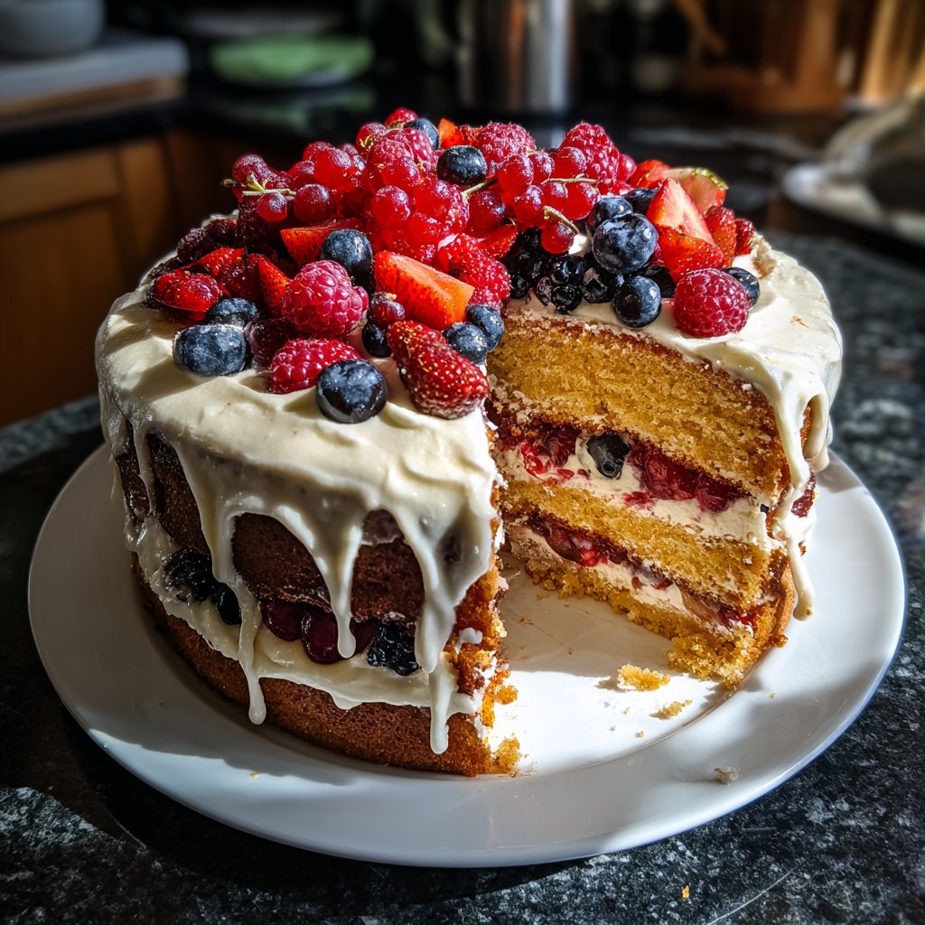 Geburtstagskuchen mit Beerencreme